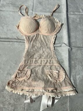 Victoria's Secret Pale Blush Lace Chemise with Ruffle Trim